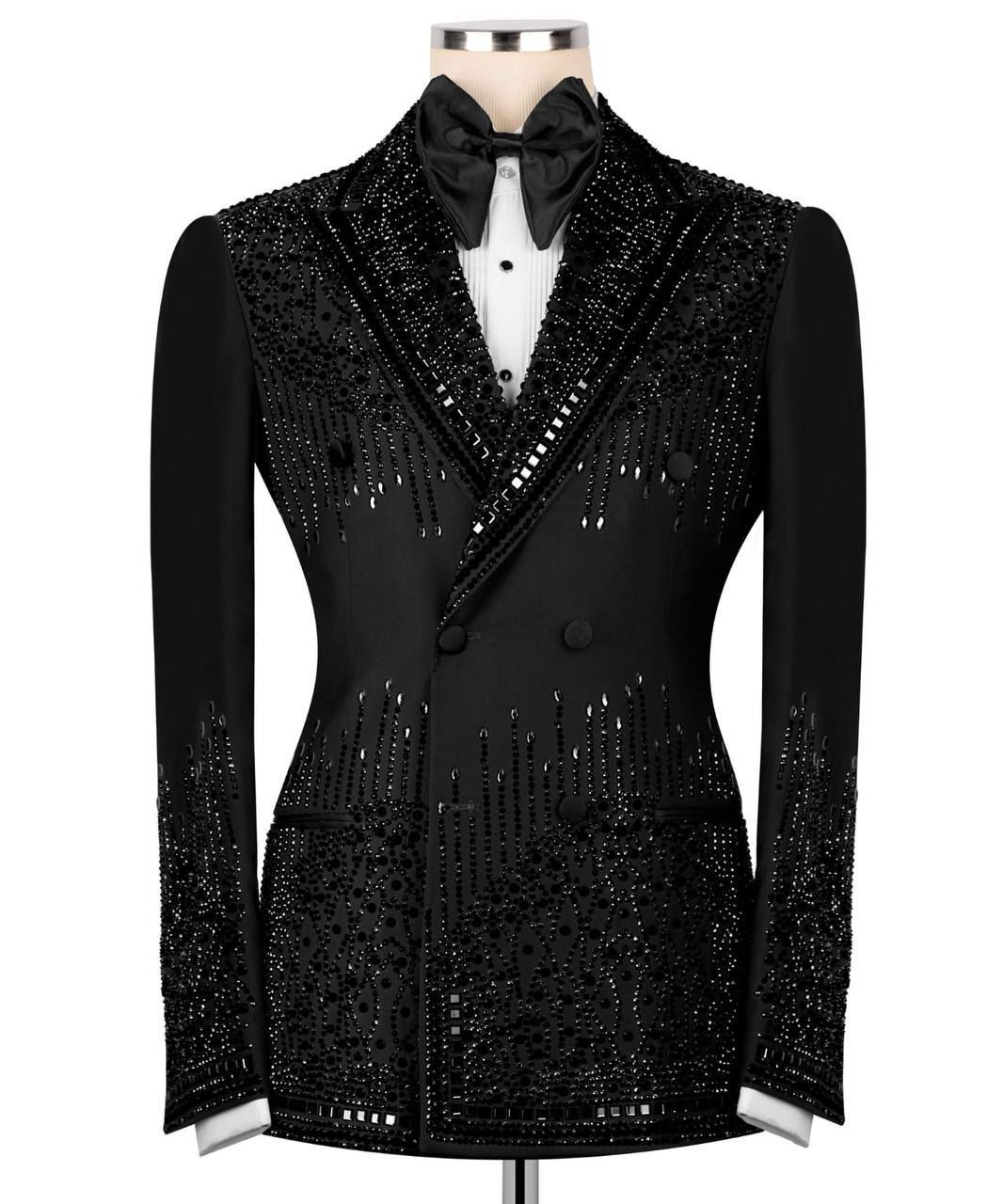 RIGINAL MILANO –2Pcs Black Crystal Couture Tuxedo Jacket