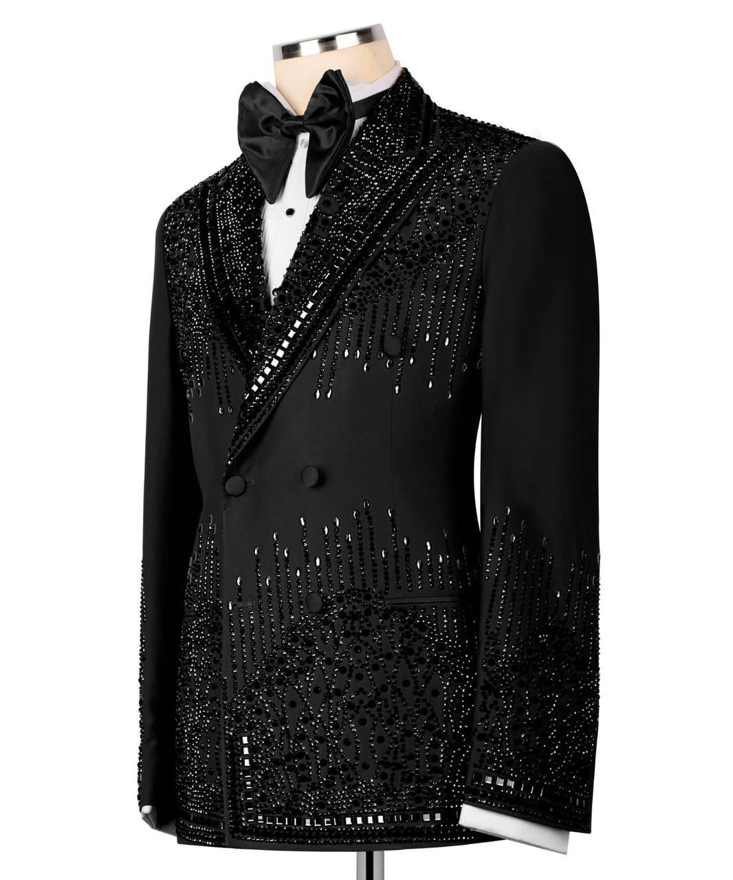RIGINAL MILANO –2Pcs Black Crystal Couture Tuxedo Jacket