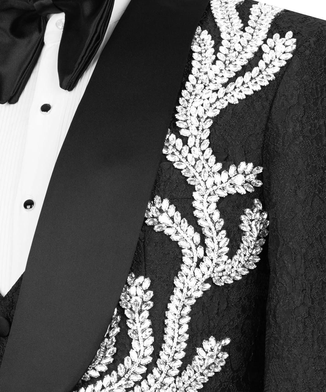 ORIGINAL MILANO –3Pcs Black Silver-Embroidered Couture Tuxedo Jacket