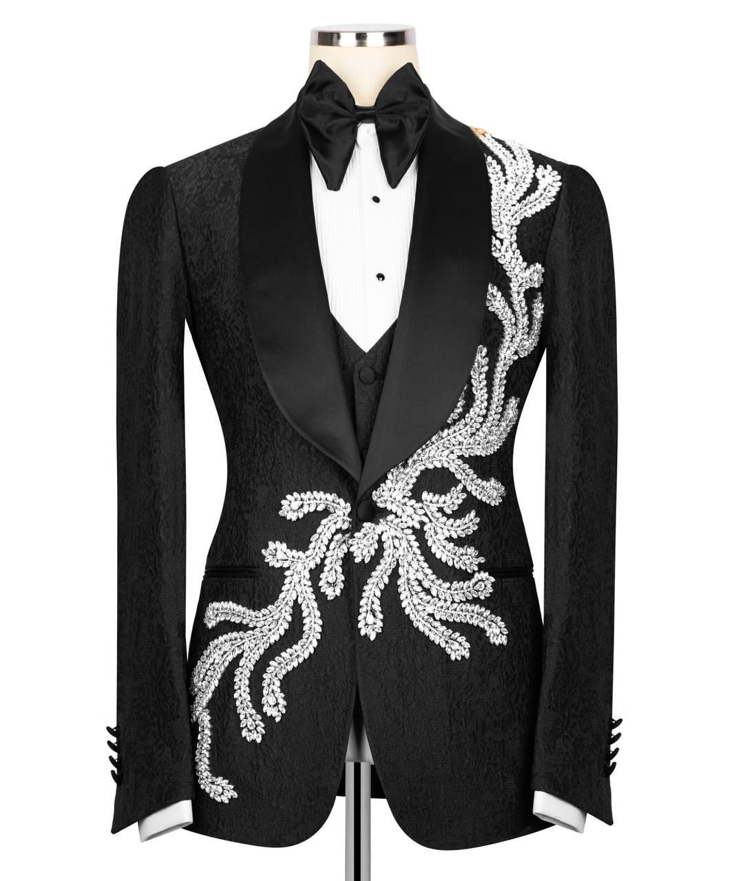 ORIGINAL MILANO –3Pcs Black Silver-Embroidered Couture Tuxedo Jacket