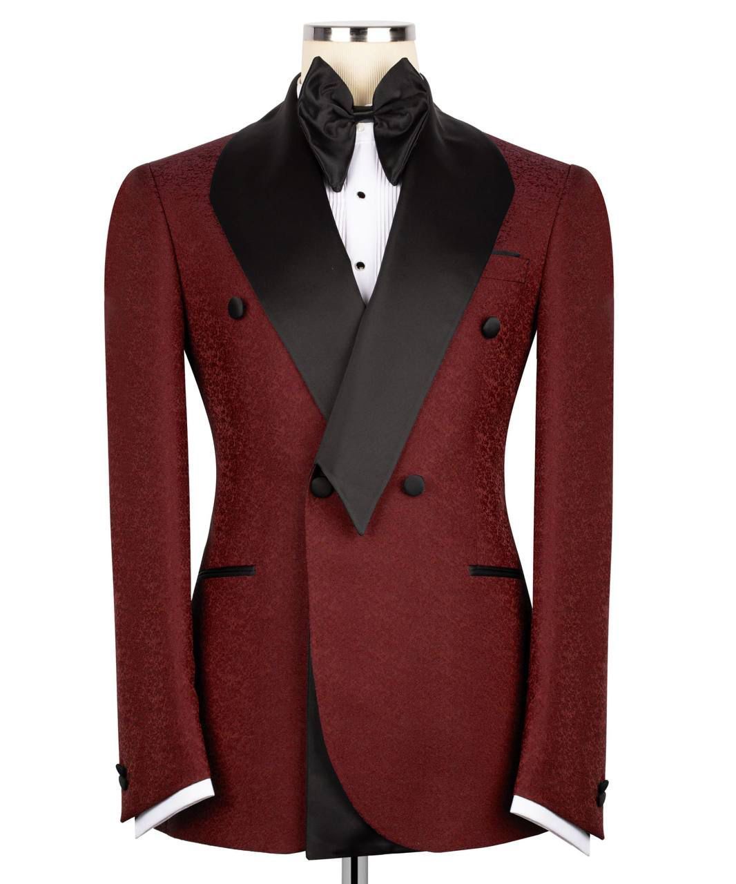 ORIGINAL MILANO –2Pcs Burgundy Double-Breasted Shawl Lapel Tuxedo Jacket