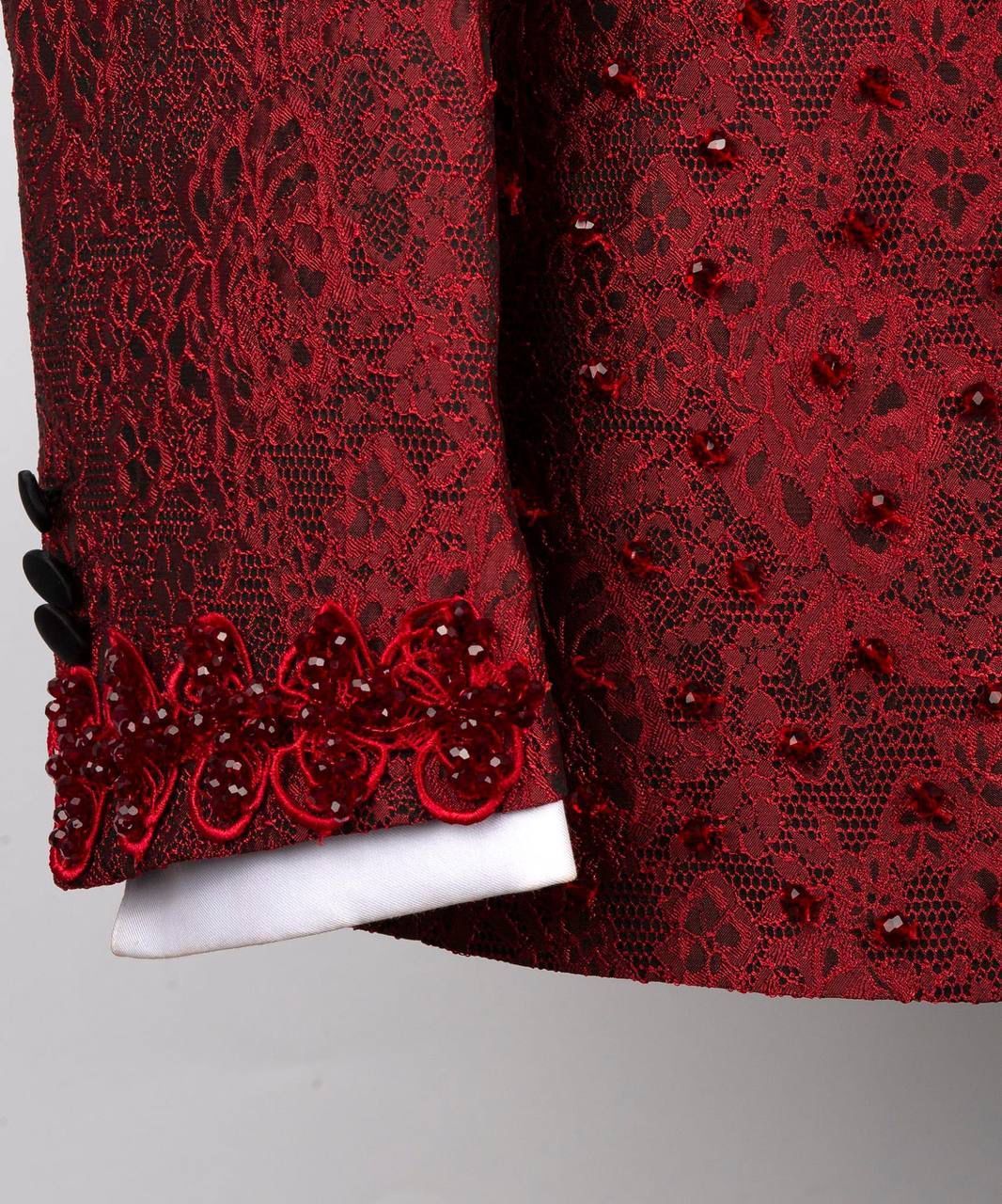 ORIGINAL MILANO –3Pcs Royal Crimson Embellished Tuxedo Jacket