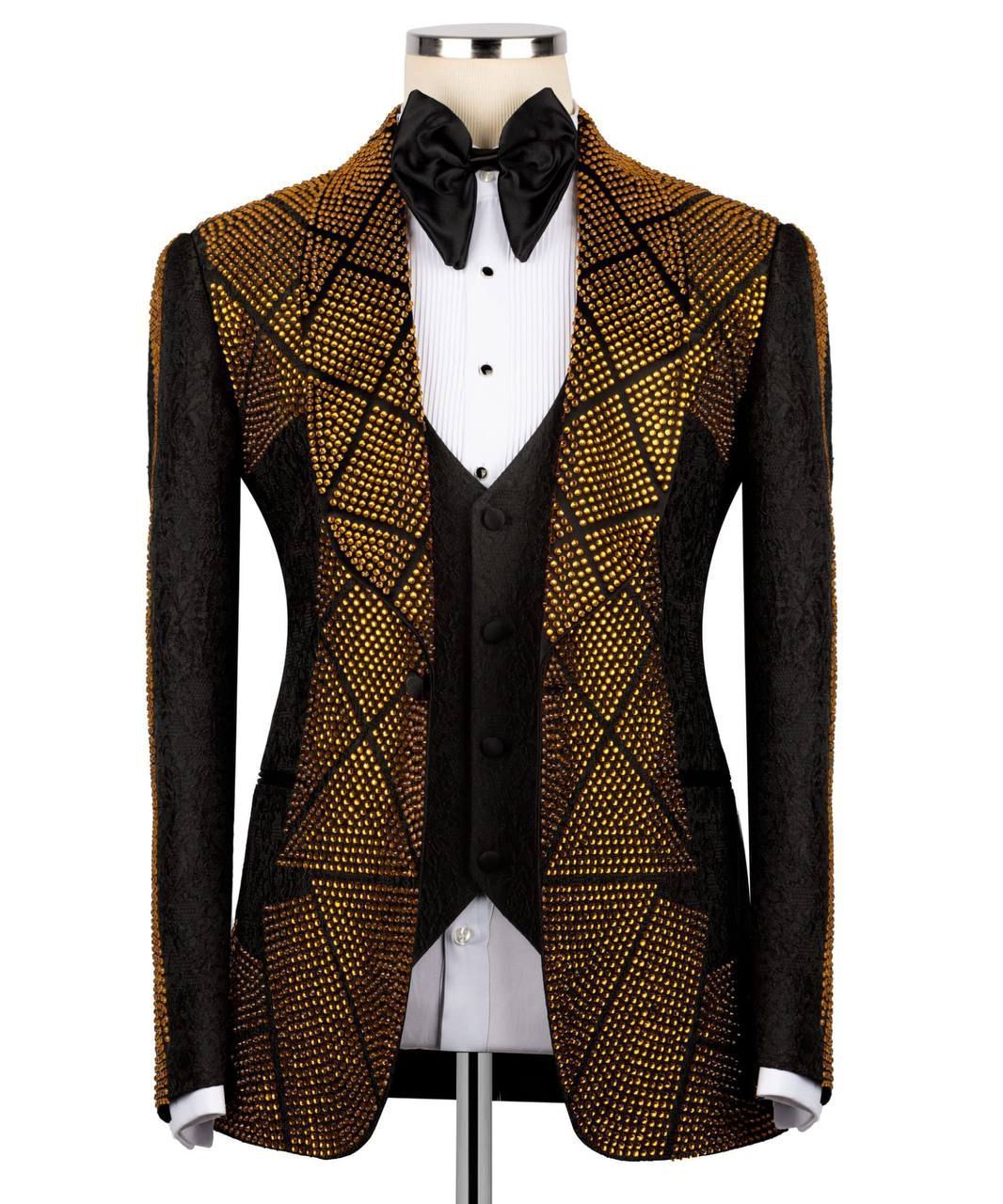 ORIGINAL MILANO –3Pcs Royal Gold Geometric Crystal Tuxedo