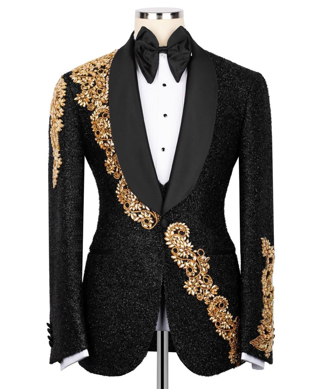 ORIGINAL MILANO – 3 Pcs Black & Gold Royal Embroidered Tuxedo