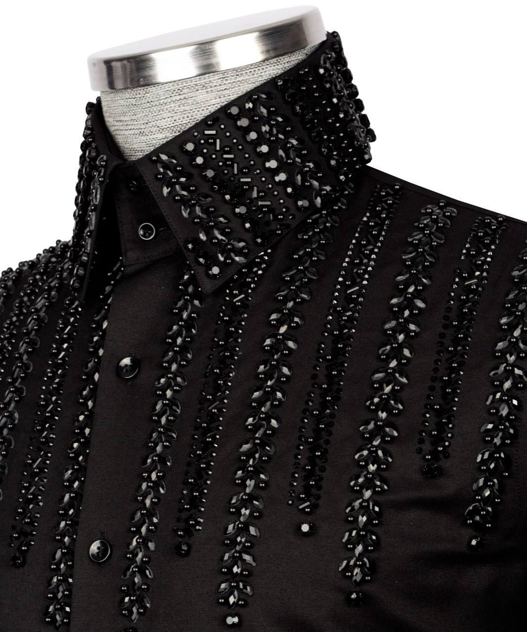 ORIGINAL MILANO – Black Crystal Embellished Couture Shirt