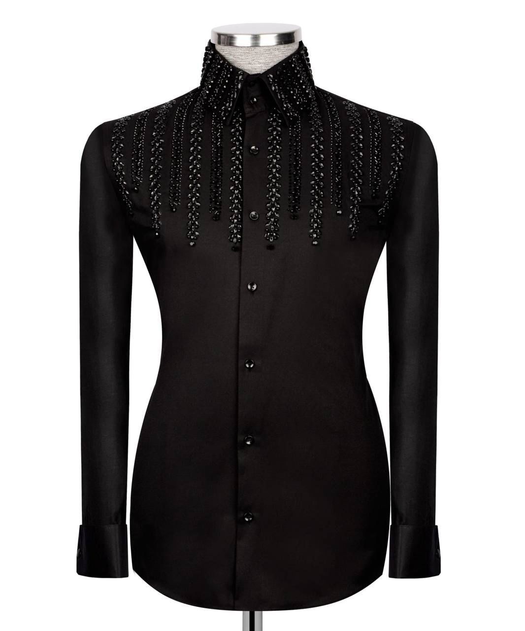 ORIGINAL MILANO – Black Crystal Embellished Couture Shirt