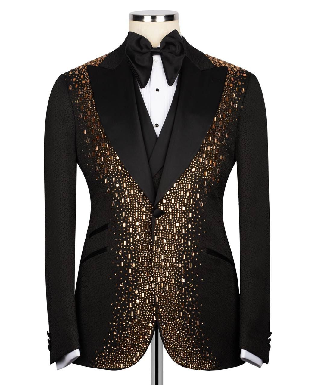 ORIGINAL MILANO –3Pcs Black & Gold Statement Tuxedo Jacket