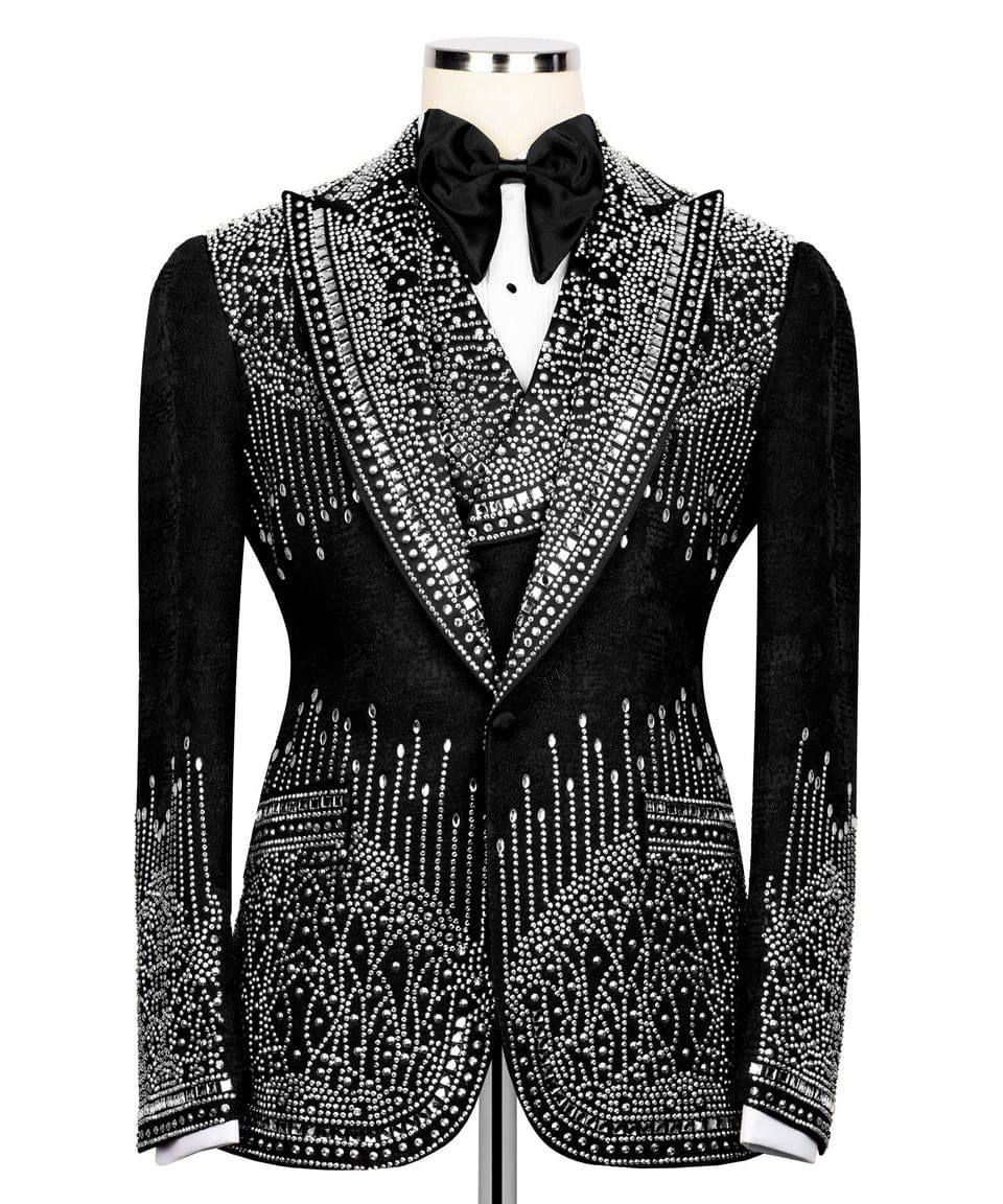 ORIGINAL MILANO –3Pcs Black Crystal Embellished Luxury Tuxedo