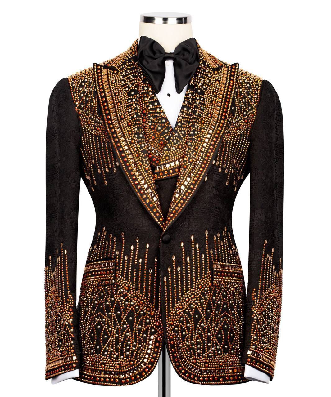 ORIGINAL MILANO –3Pcs Black & Gold Crystal Couture Tuxedo