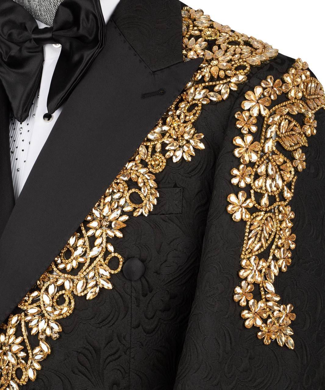 ORIGINAL MILANO –2Pcs Black Royal Embroidered Double-Breasted Tuxedo