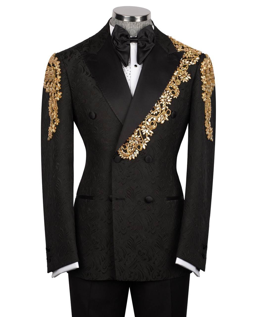 ORIGINAL MILANO –2Pcs Black Royal Embroidered Double-Breasted Tuxedo