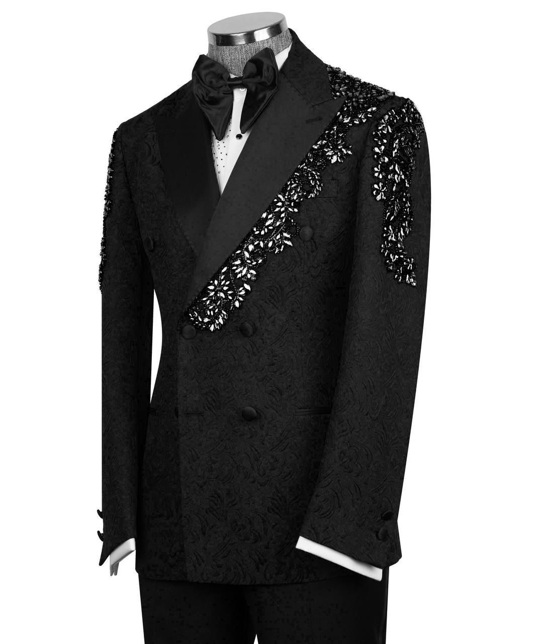 ORIGINAL MILANO – Black Couture Embellished Double-Breasted Tuxedo