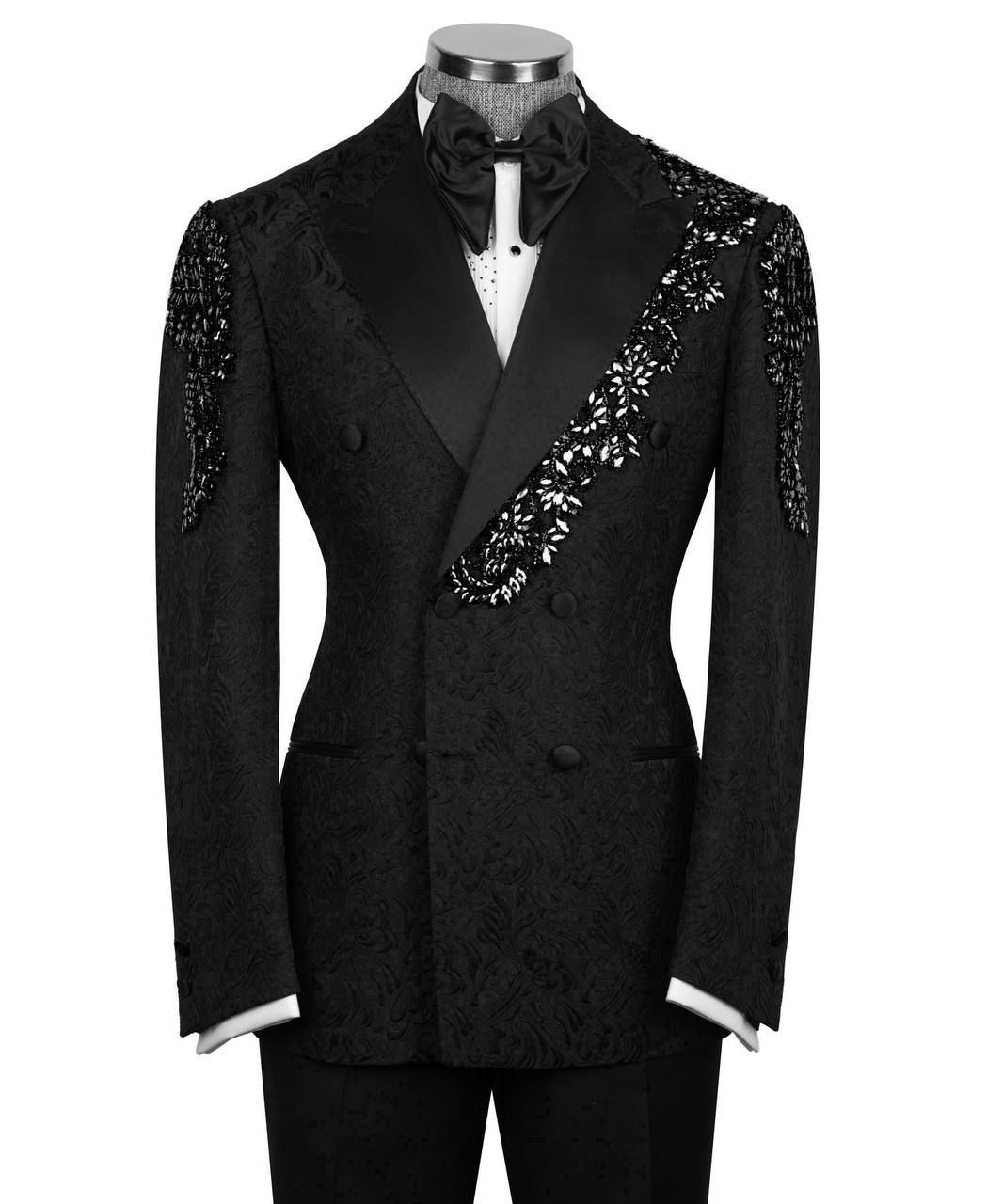 ORIGINAL MILANO – Black Couture Embellished Double-Breasted Tuxedo