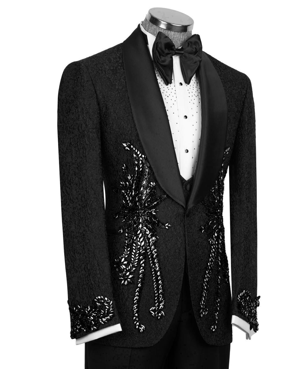 ORIGINAL MILANO – 3Pcs Black Noir Embroidered Tuxedo