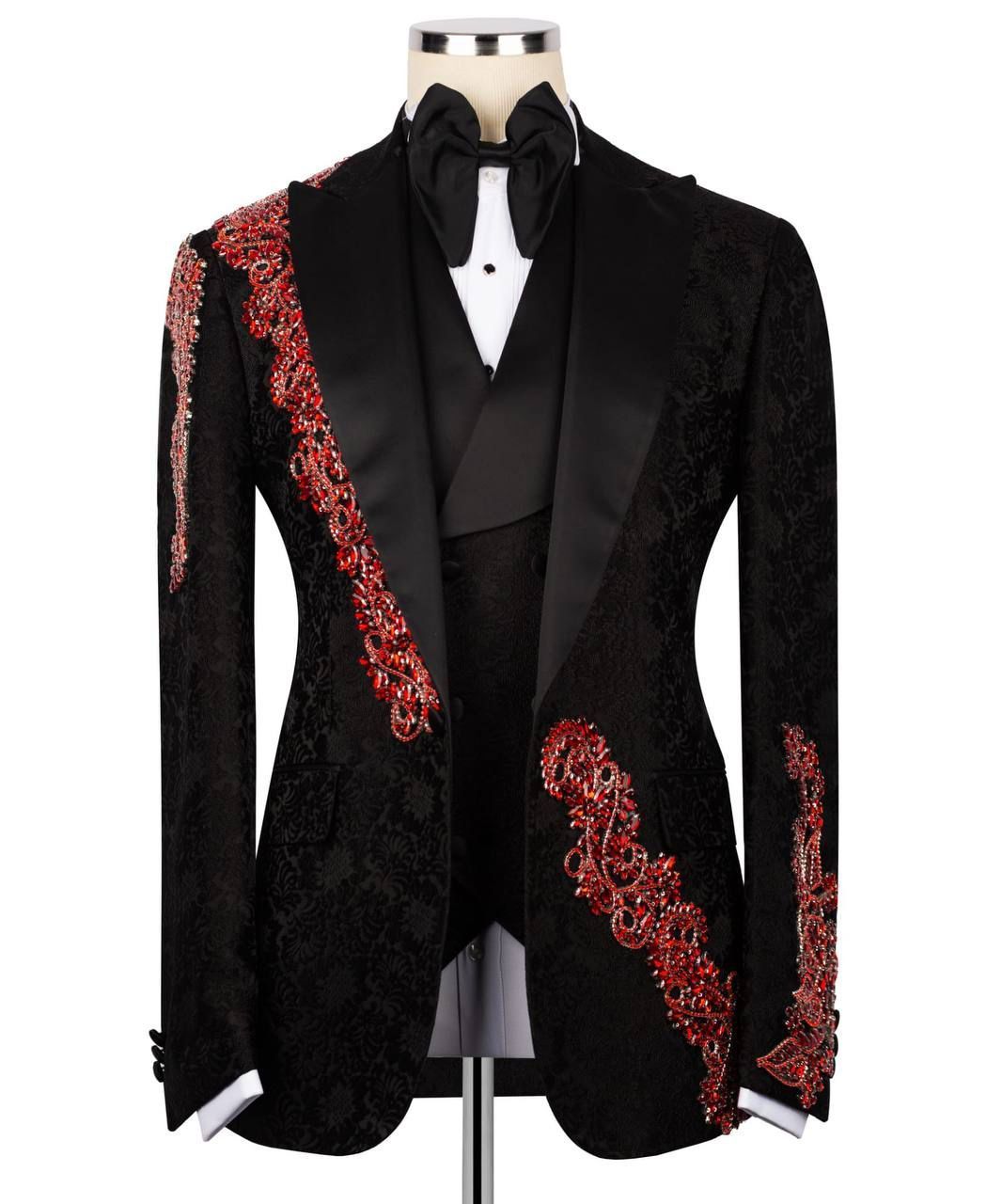 ORIGINAL MILANO –3Pcs Black & Red Embroidered Italian Tuxedo