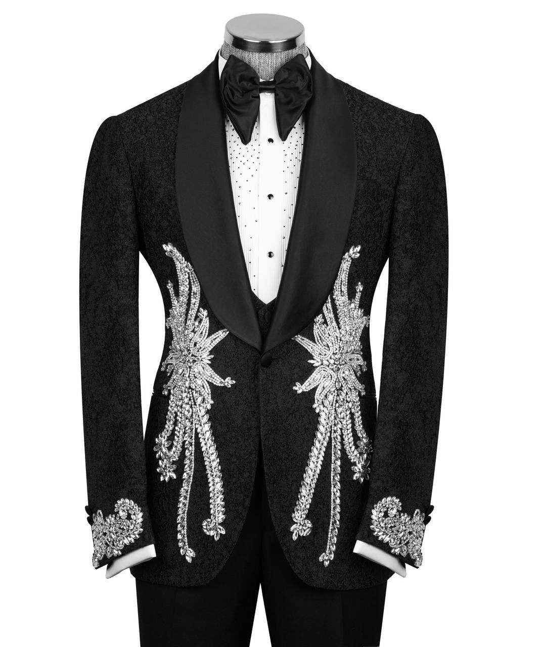 ORIGINAL MILANO –3Pcs Emerald Jacquard Crystal Embellished Tuxedo