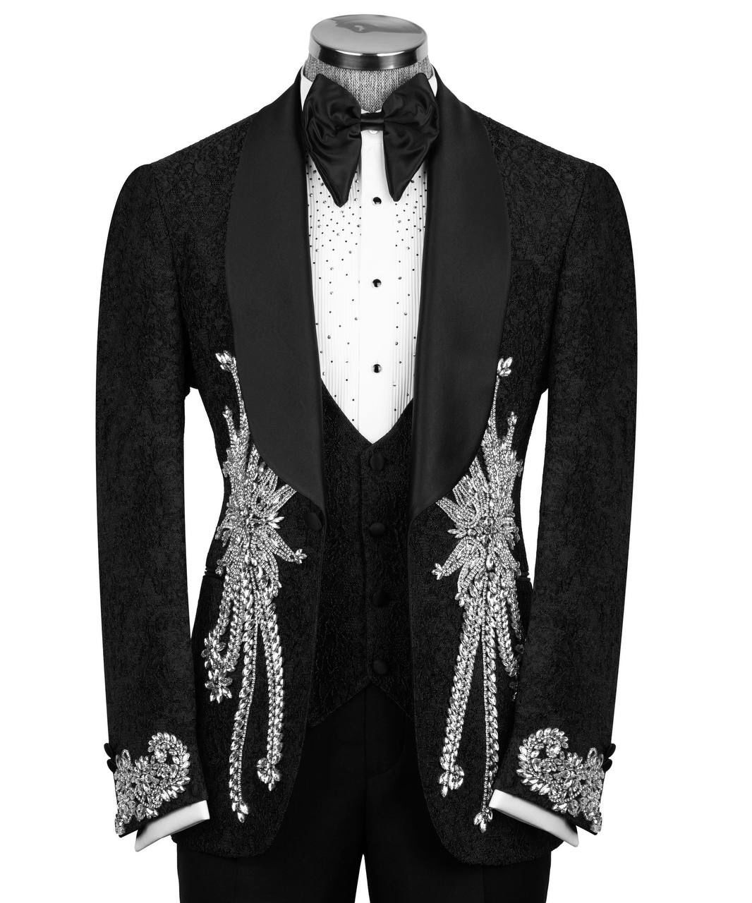 ORIGINAL MILANO –3Pcs Emerald Jacquard Crystal Embellished Tuxedo