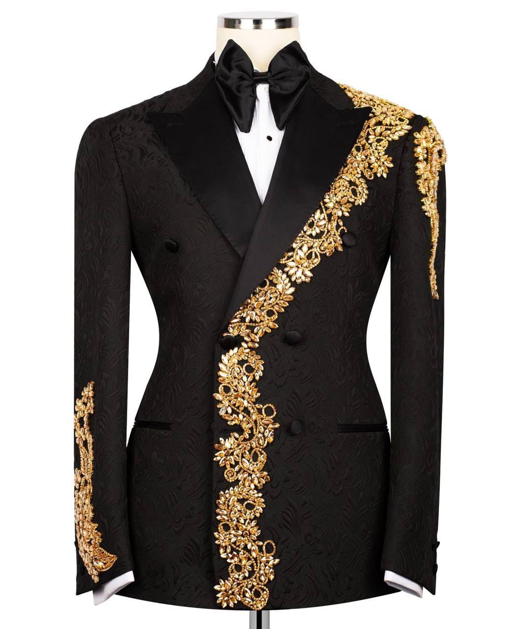 ORIGINAL MILANO –2Pcs Black & Gold Royal Embroidered Tuxedo