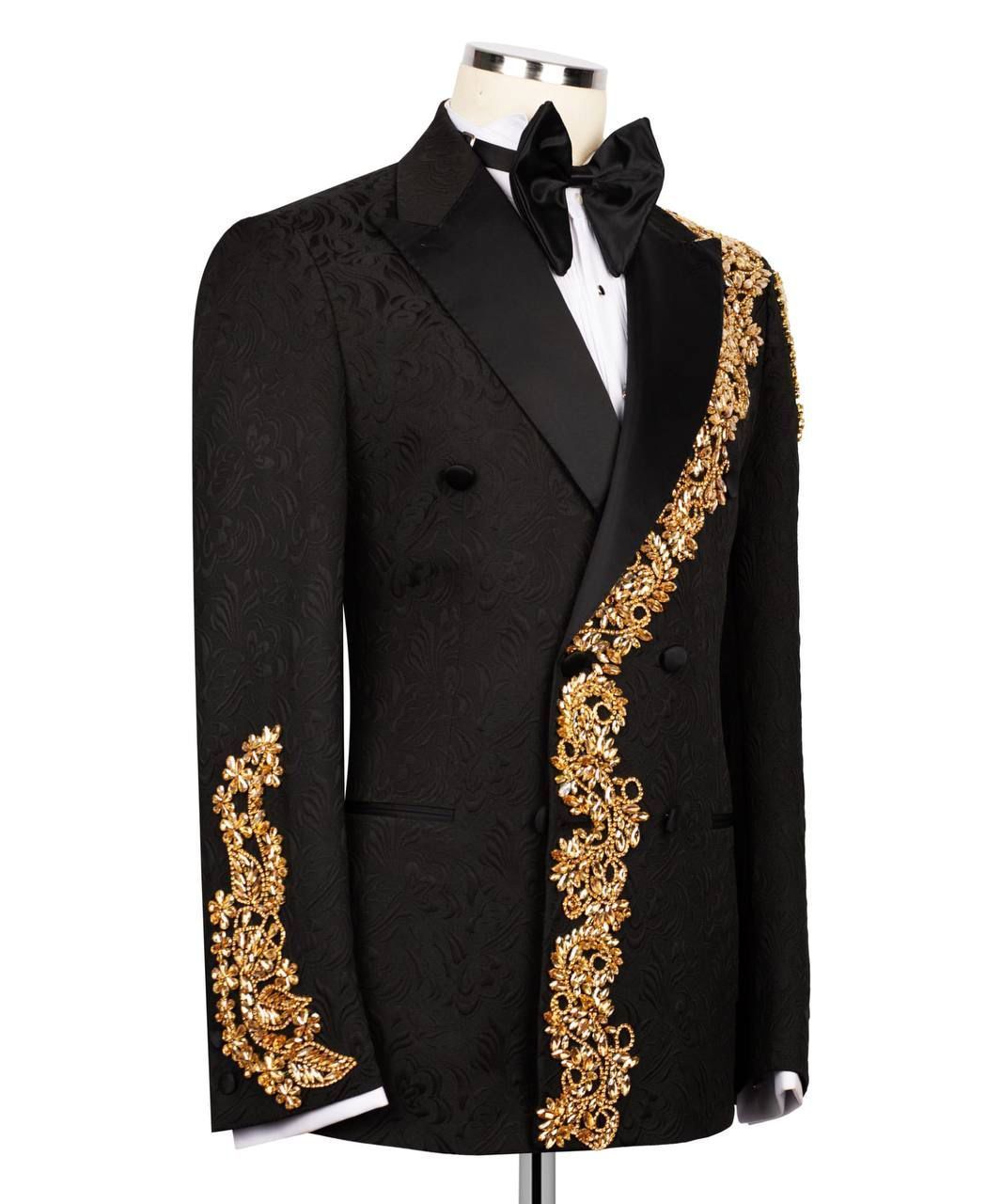 ORIGINAL MILANO –2Pcs Black & Gold Royal Embroidered Tuxedo
