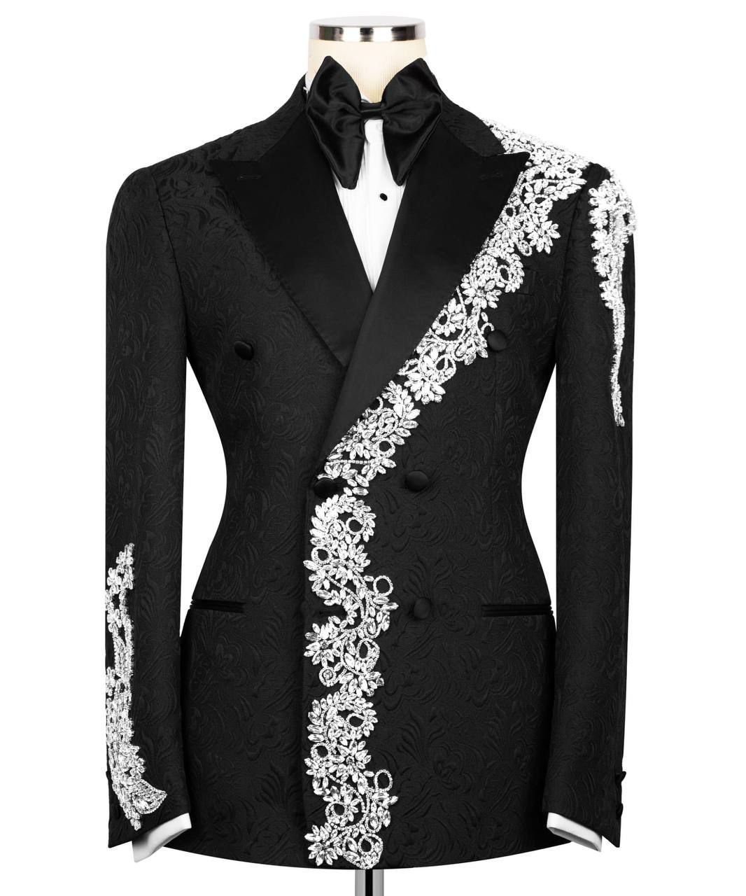 ORIGINAL MILANO –2Pcs Black & Silver Royal Embroidered Tuxedo