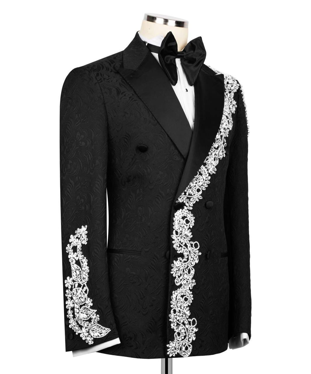 ORIGINAL MILANO –2Pcs Black & Silver Royal Embroidered Tuxedo