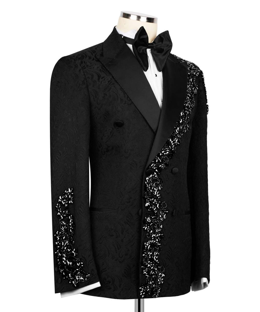 ORIGINAL MILANO –2Pcs Black Couture Embellished Jacquard Tuxedo
