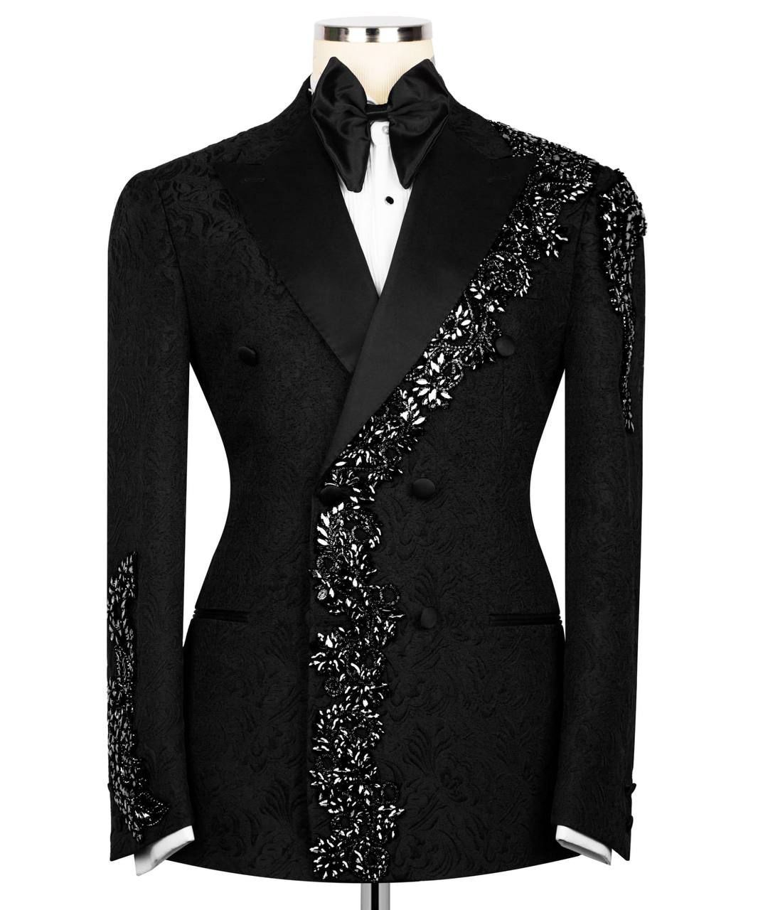 ORIGINAL MILANO –2Pcs Black Couture Embellished Jacquard Tuxedo