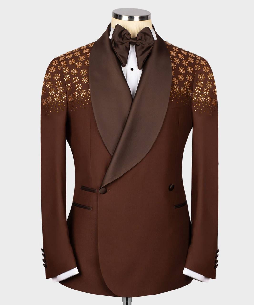 ORIGINAL MILANO –2Pcs Chocolate Brown Crystal Floral Tuxedo