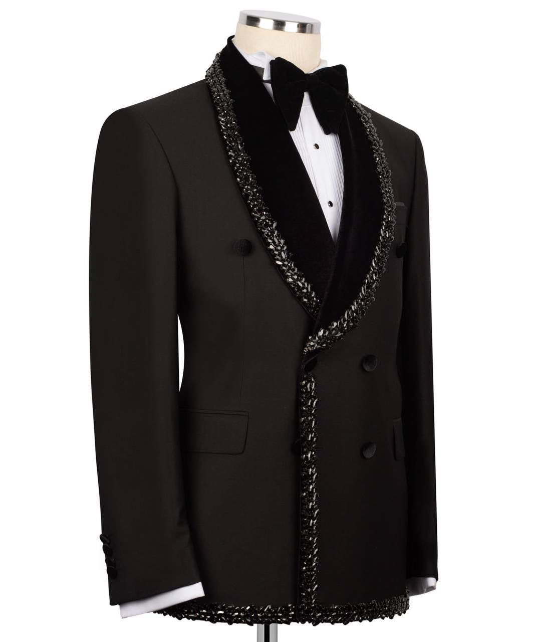 ORIGINAL MILANO –2Pcs Black Crystal Trim Double-Breasted Tuxedo