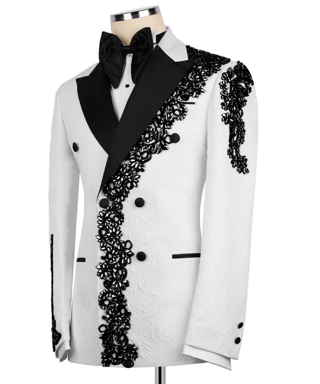 ORIGINAL MILANO –2Pcs Ivory & Black Embroidered Couture Tuxedo