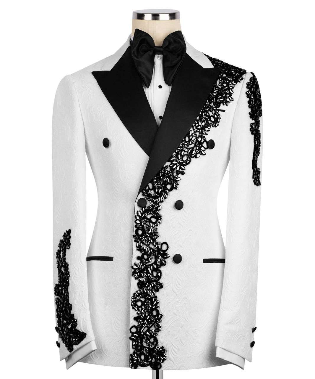 ORIGINAL MILANO –2Pcs Ivory & Black Embroidered Couture Tuxedo