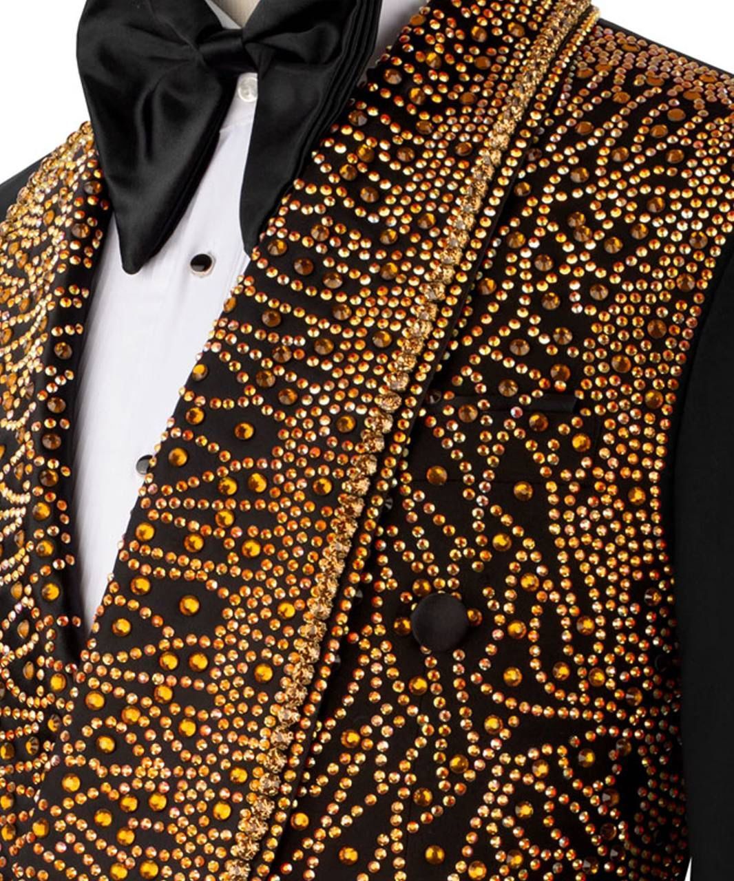 ORIGINAL MILANO – Black & Gold Crystal Couture Tuxedo