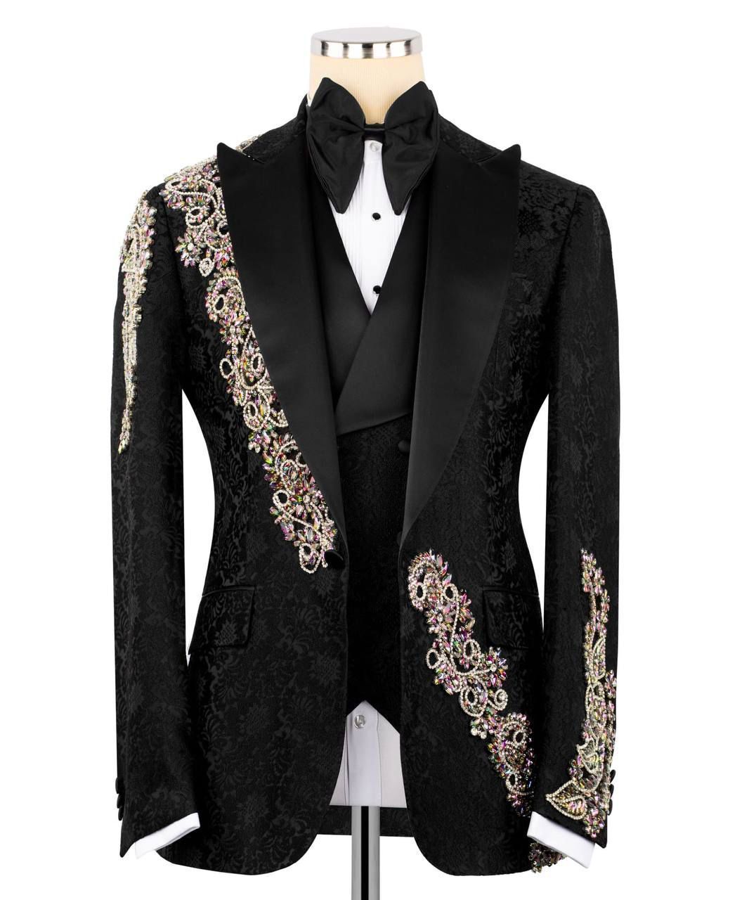 ORIGINAL MILANO – Black Floral Crystal Couture Tuxedo