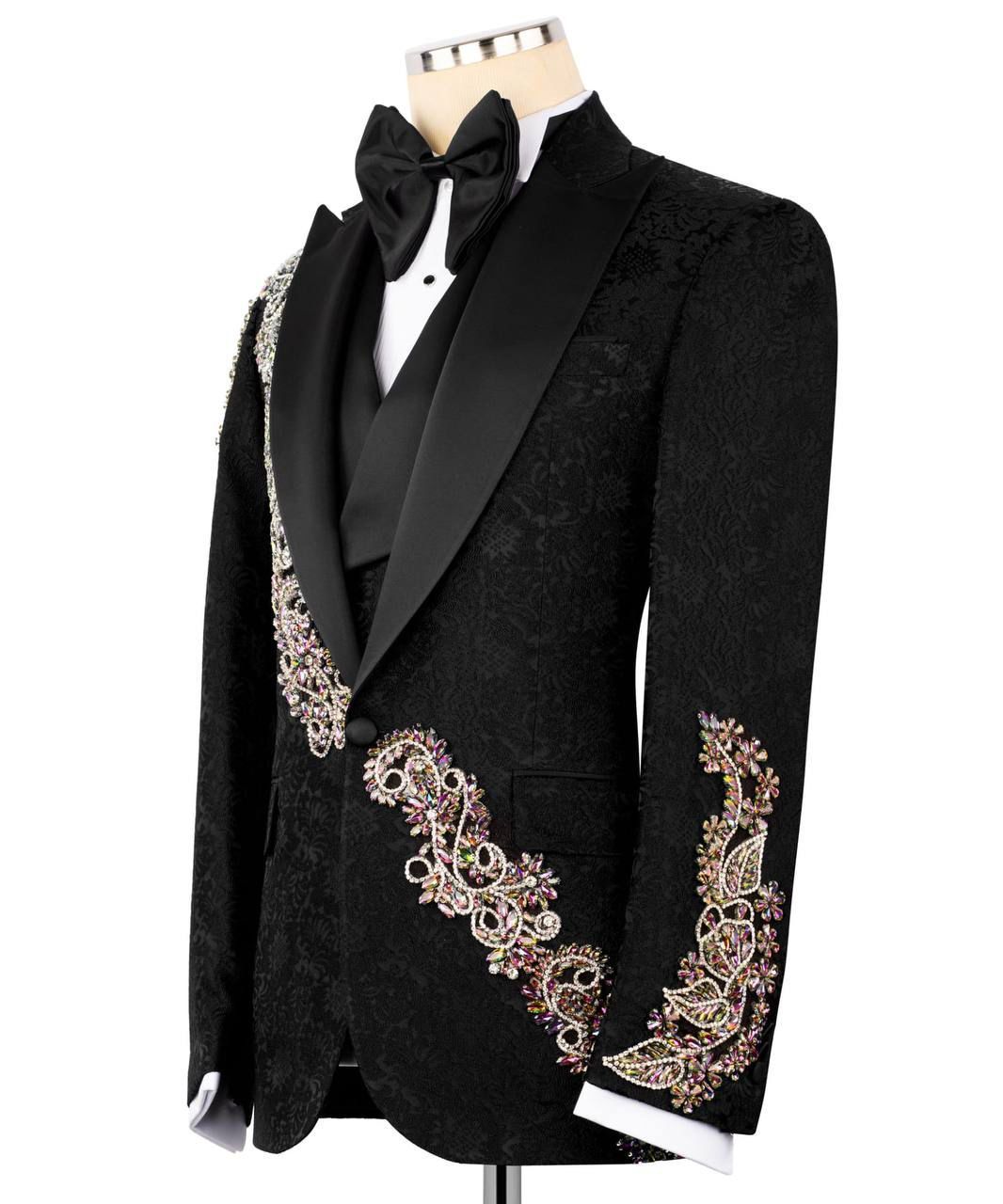 ORIGINAL MILANO – Black Floral Crystal Couture Tuxedo