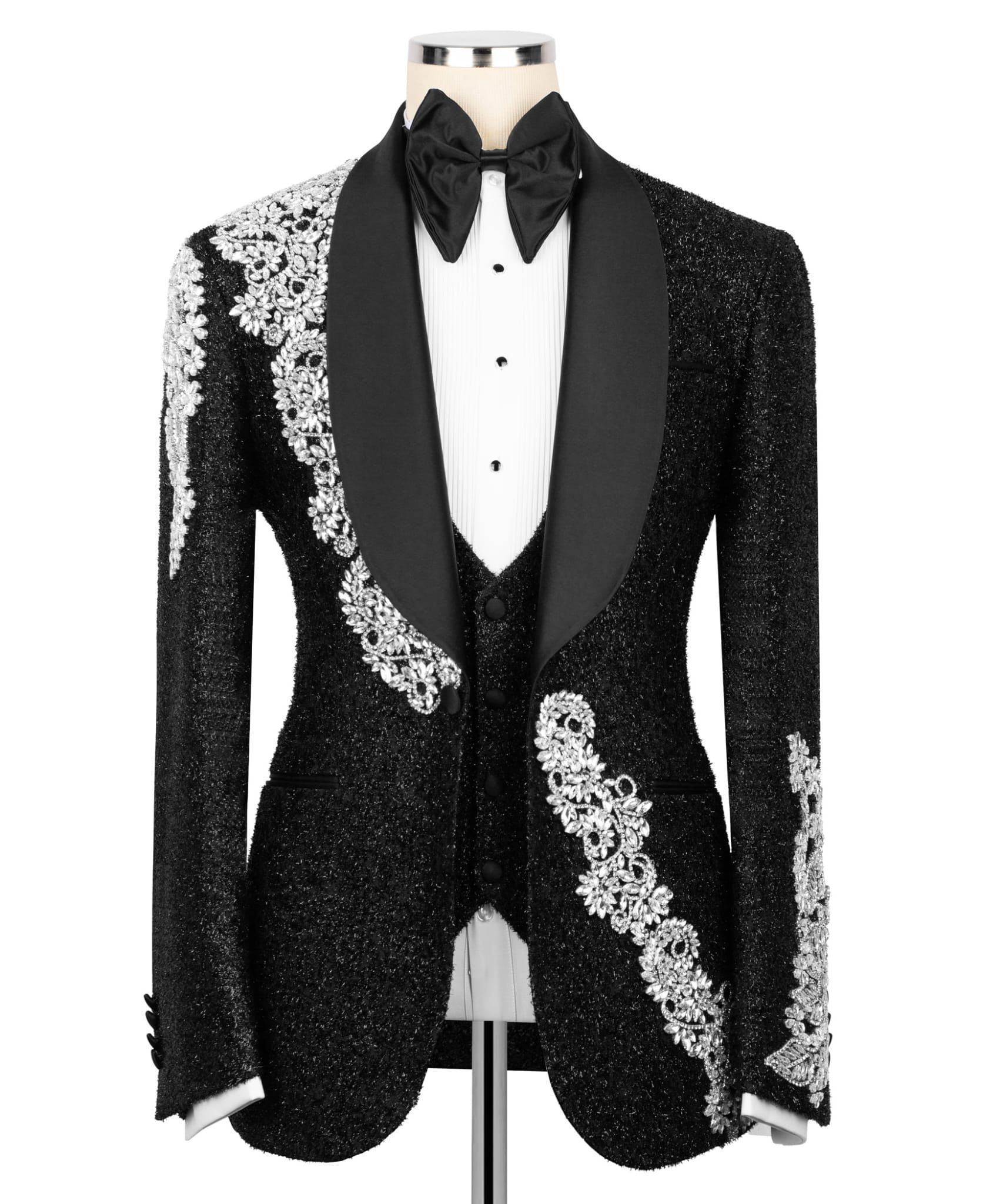 ORIGINAL MILANO – Midnight Noir Silver Embellished Couture Tuxedo