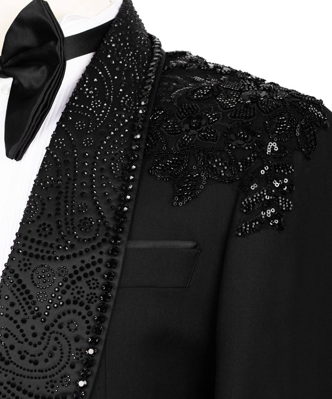 ORIGINAL MILANO – 3Pcs Noir Floral Embellished Couture Tuxedo