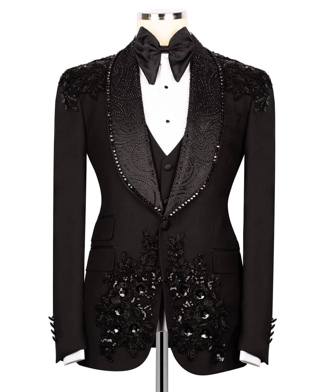 ORIGINAL MILANO – 3Pcs Noir Floral Embellished Couture Tuxedo