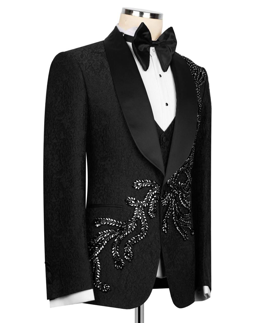 ORIGINAL MILANO- 3Pcs Black Embellished Tuxedo Jacket