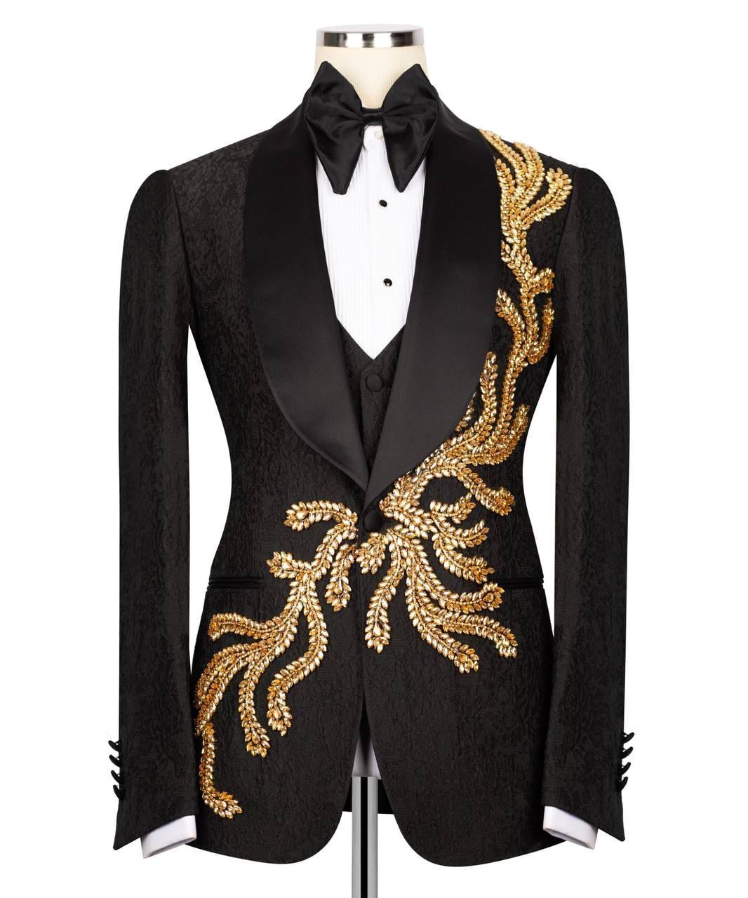 ORIGINAL MILANO- 3Pcs Gold Embellished Tuxedo Jacket