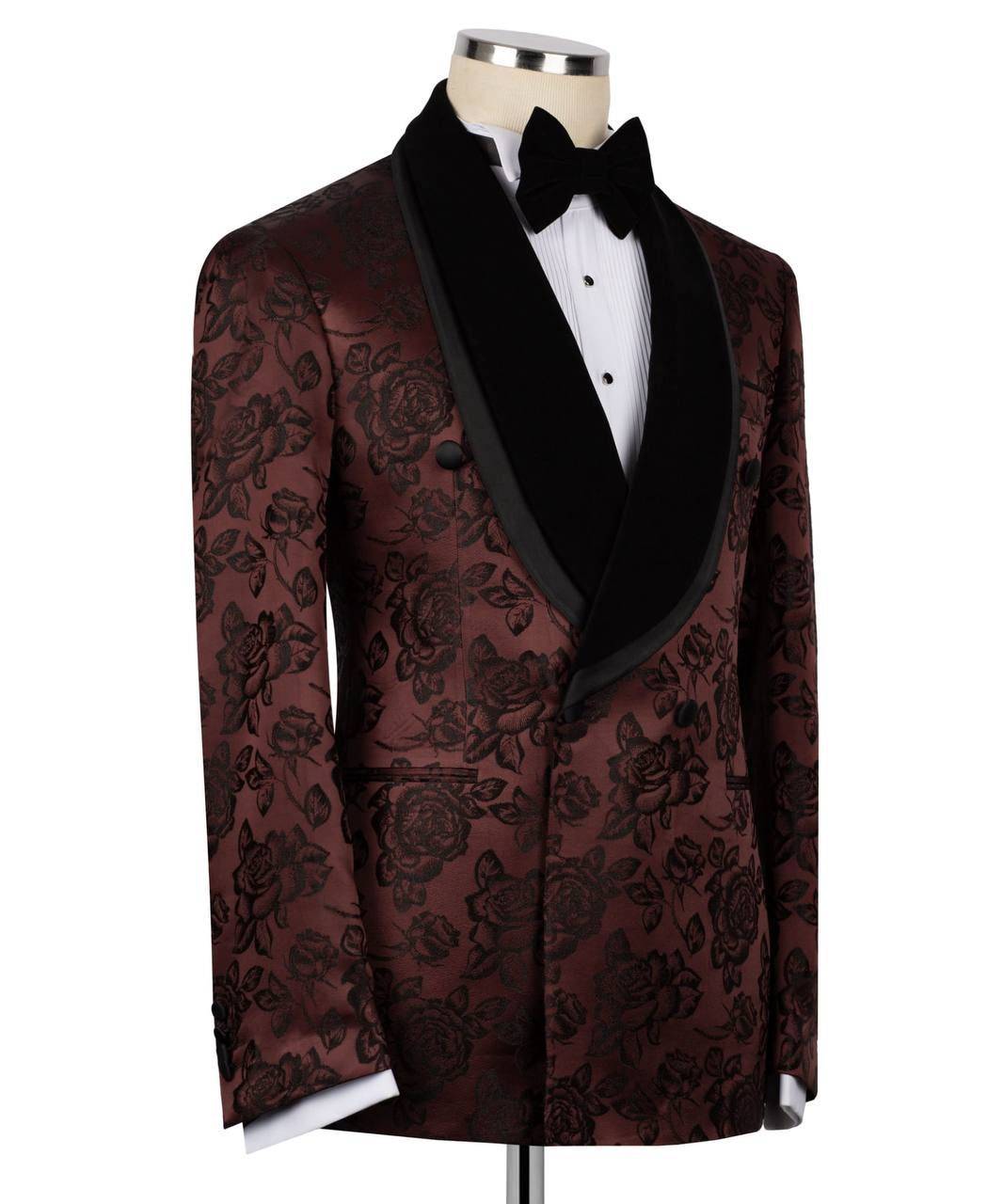 ORIGINAL MILANO – Burgundy Floral Tuxedo Jacket