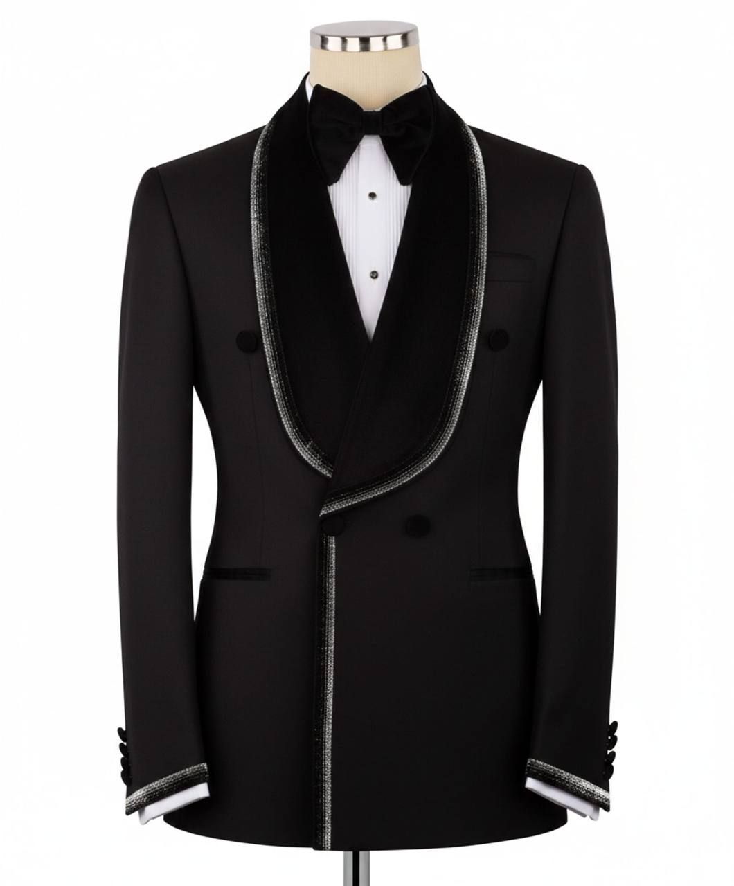 ORIGINAL MILANO –2Pcs Black Signature Trim Shawl Tuxedo