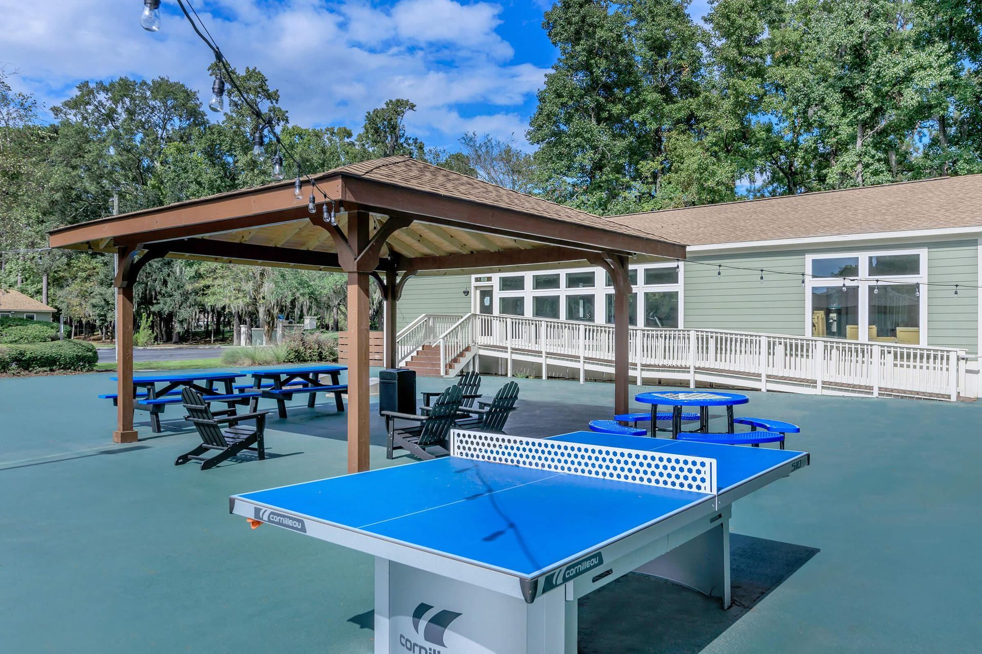 a ping pong table and pergola at The Arbors in Garden City, GA.