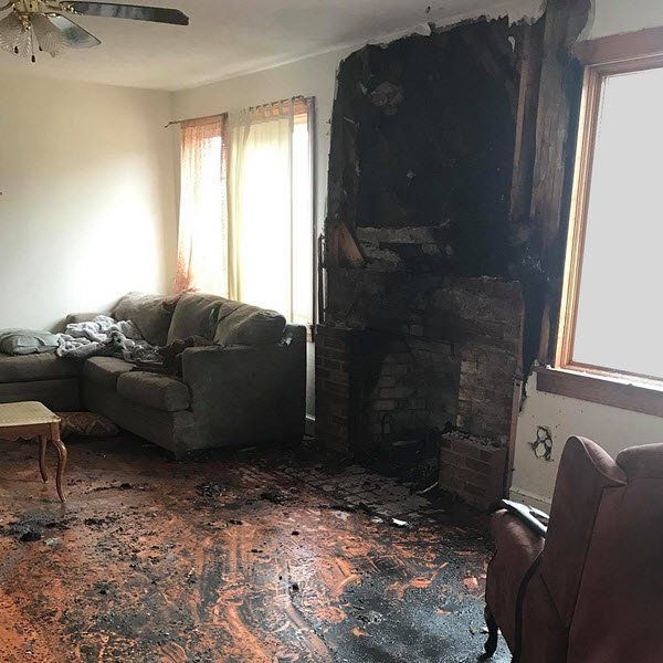 chimney fire burned the living room