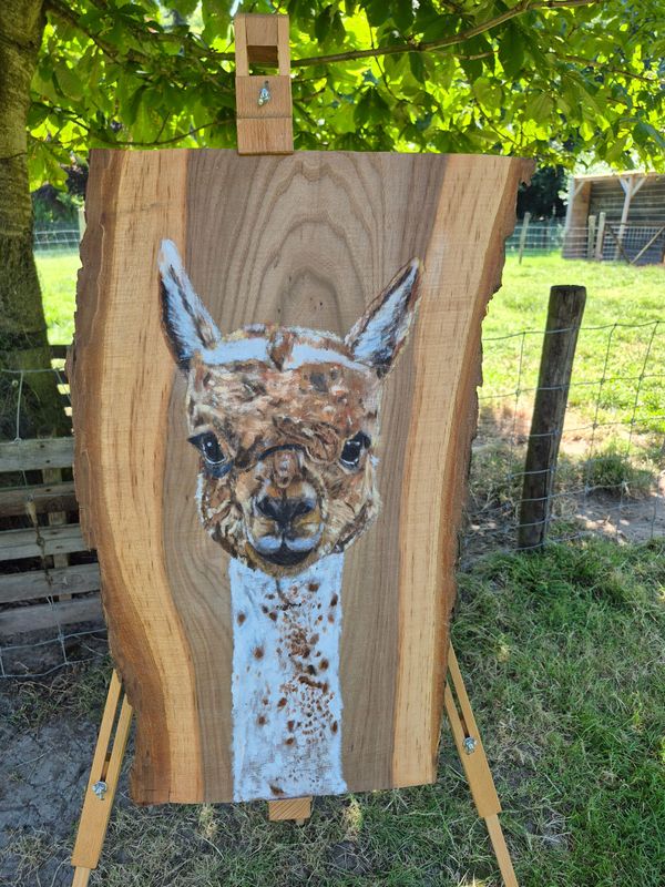 Voorbeeld van een geschilderd dier op authentiek Hoeksche Waards hout tijdens een creatieve workshop.