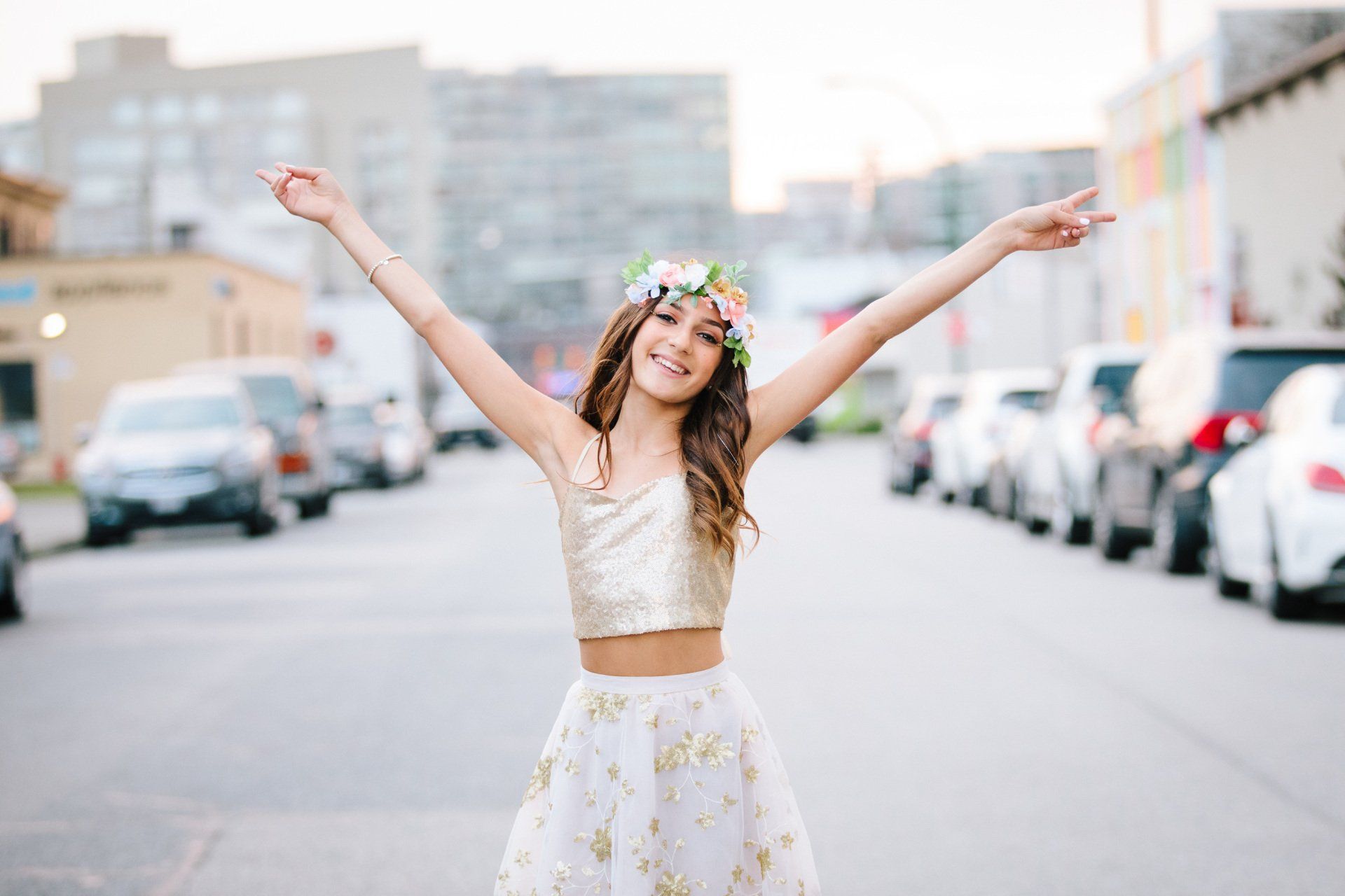 bat mitzvah event photo of a girl on the street