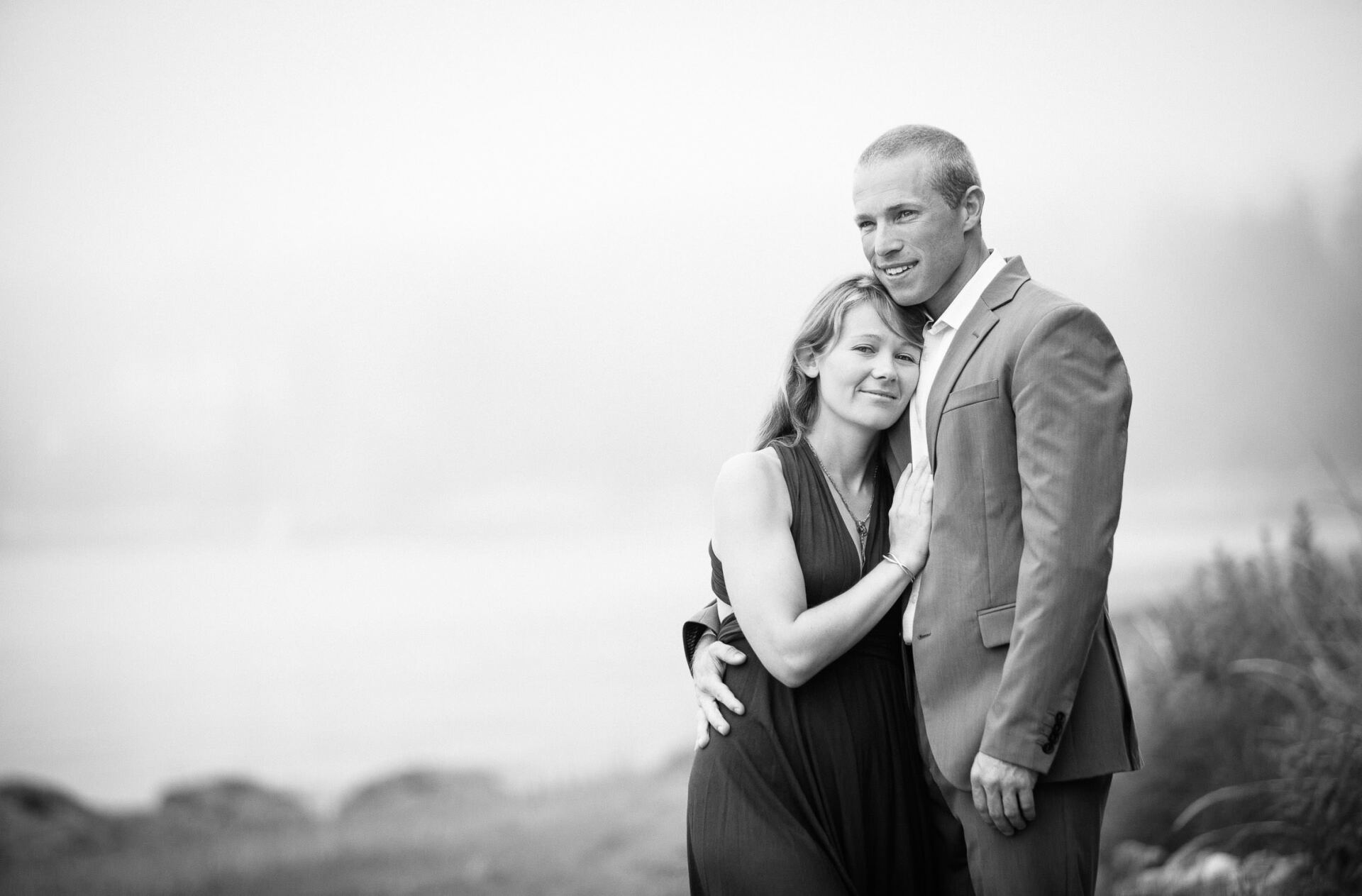 Portrait photo of a couple embracing