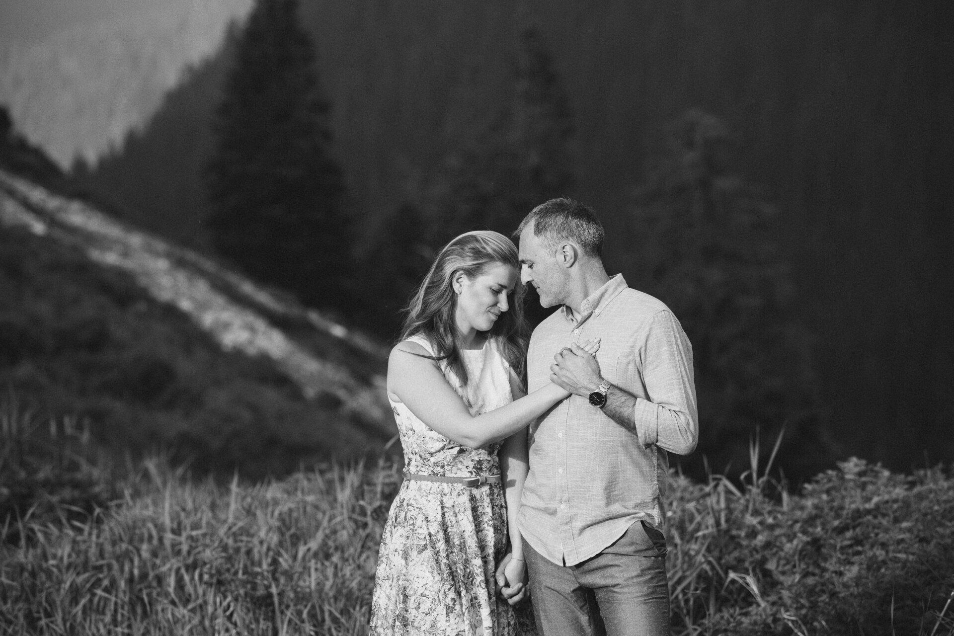 Black and white engagement photo