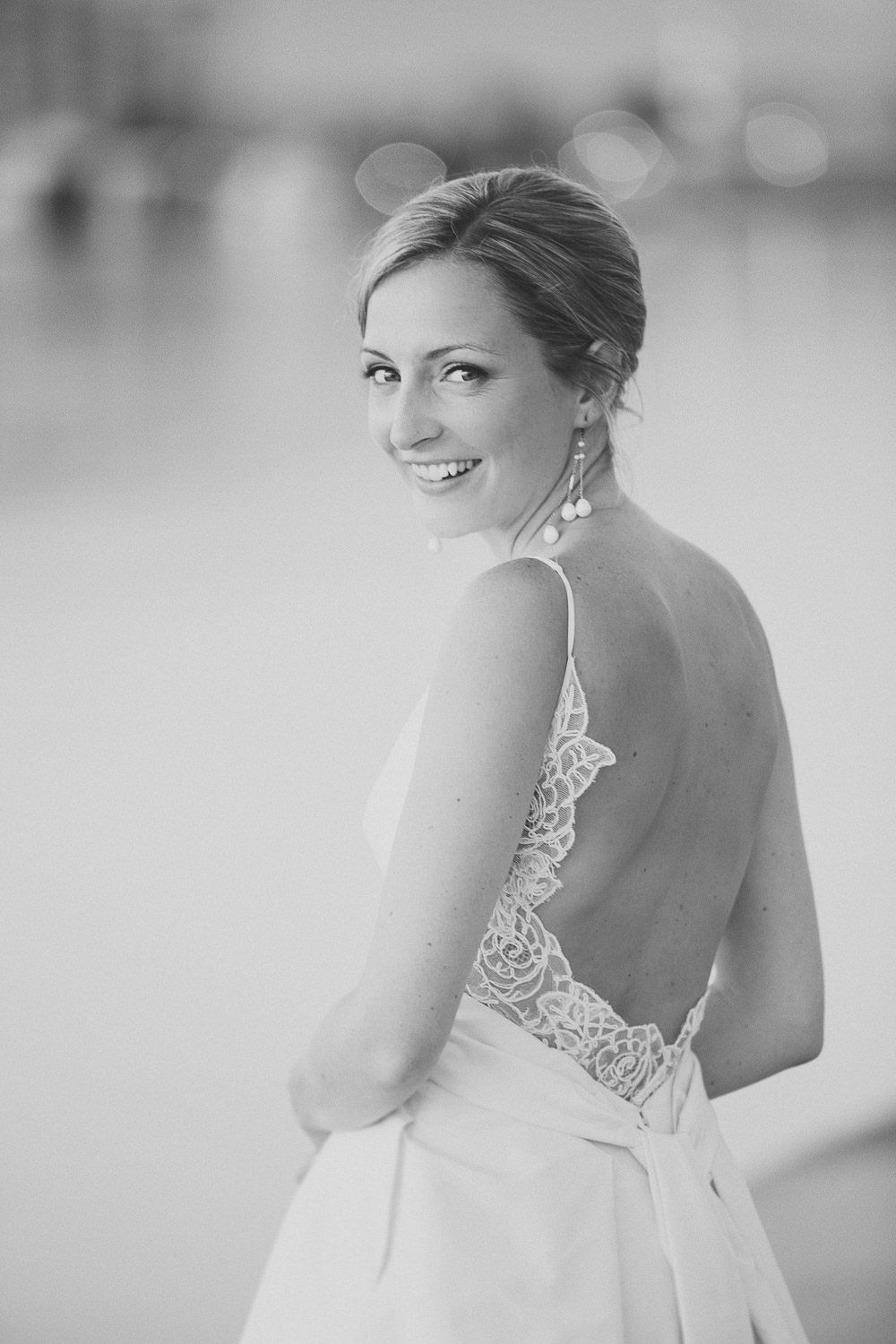 Bride looking back over her shoulder