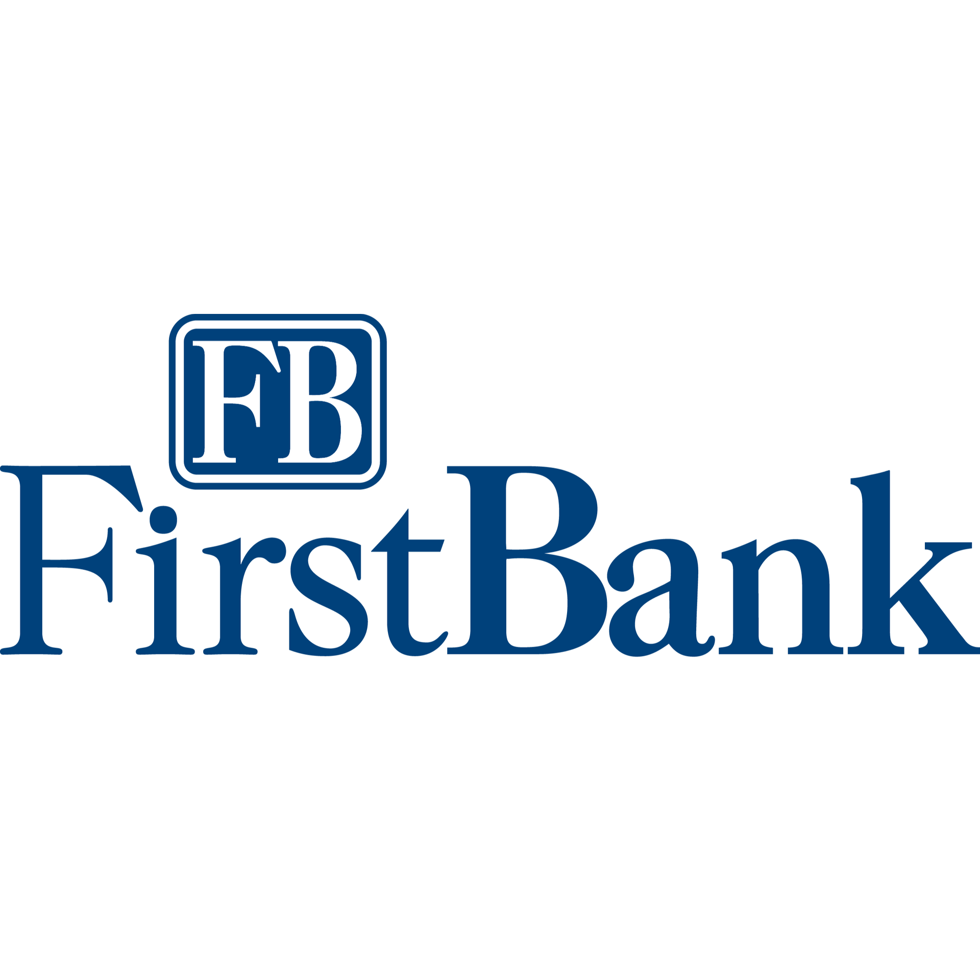 Logo for FirstBank: a dark blue