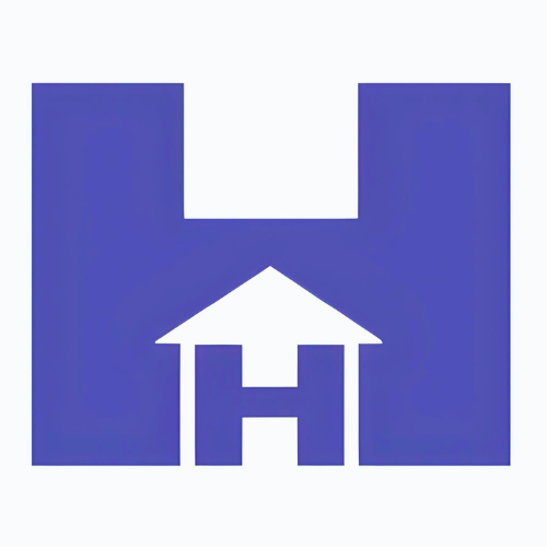 Blue "H" logo with a white house shape nested within.
